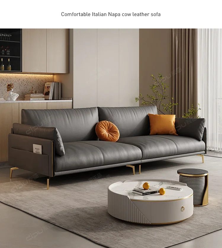 

luxurious and minimalist leather sofa, the first floor cowhide living room, simple and modern 2022 new Italian leather sofa