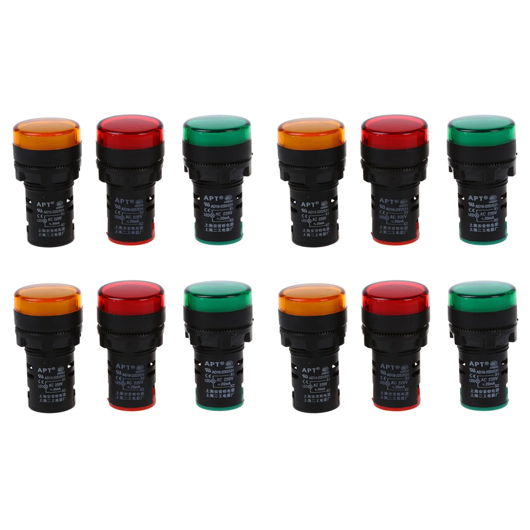 

Red Yellow-Green Light Lamp 22 mm LED Pilot Display Panel AC 220 V 12 Pcs