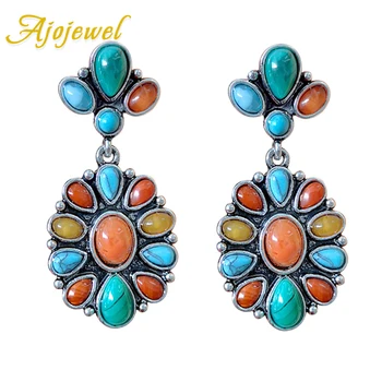 Ajojewel Colorful Bohemian Earrings Natural Stones Exaggerated Jewelry Women Accessories