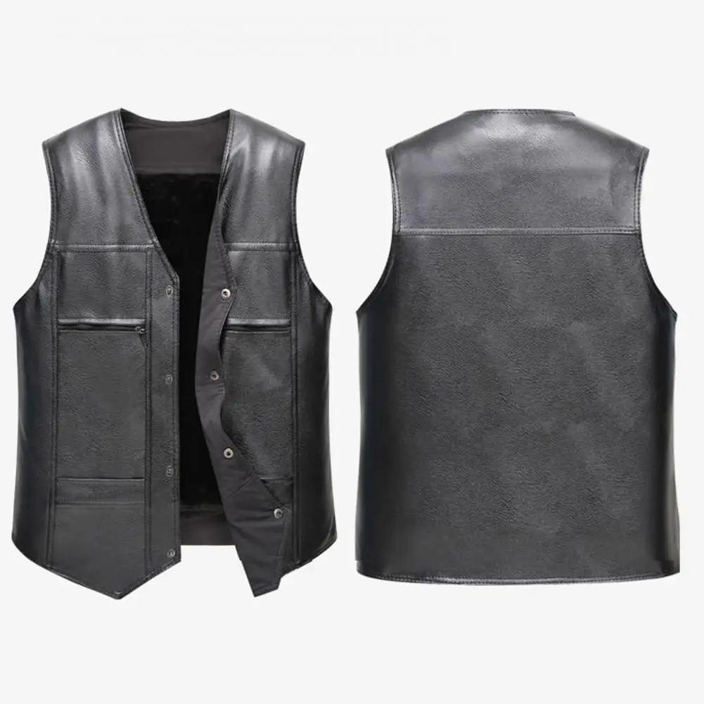 Description Picture 5 of itemCasual Men Waistcoat Men's Faux Leather Motorcycle Vest Stylish Single Breasted Sleeveless Jacket for Autumn Winter Warmth Men