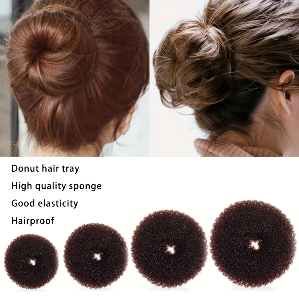 4-teiliges Haarknoten-Maker-Set, Donut-Brötchen-Maker-Set mit 4 dunkelbraunen und 4 Beige (1 extragroß, 1 groß, 1 mittel und 1 klein) – Detail 3