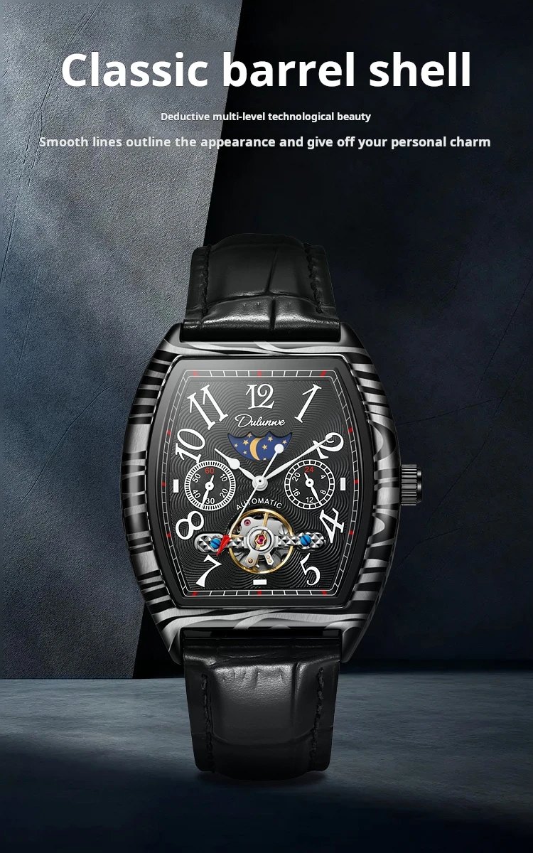 Top-Marke Luxus Tourbillon Mechanische Uhr Für Männer Mode Schwarz Stahl Wasserdicht Mondphasen Automatische Uhr Reloj Hombre_voghion.com