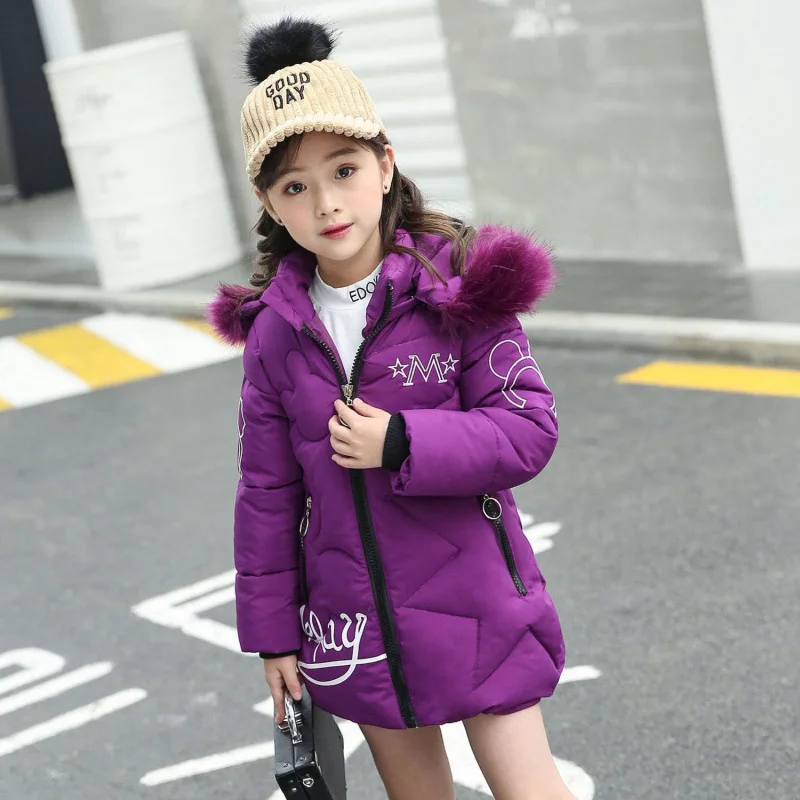 Girls Winter Jacket - Heavyweight Long Style Coat With Detachable Velvet Hood