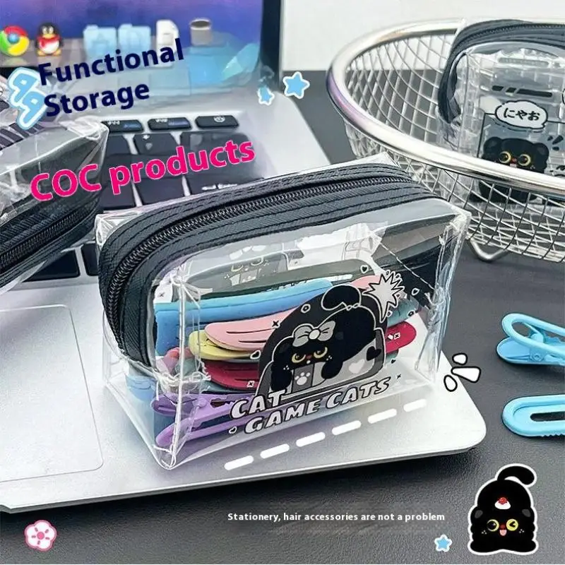 Cute Mini Transparent Kitten Coin Purse Fashion Summer PVC Clear Wallet Women Lipstick Earphone Key Credit Card Storage Bag