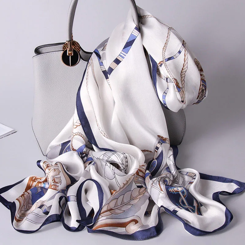 

100% Pure Silk Scarf For Women Luxury Natural Silk Neckerchief Echarpe Femme Long Silk Bufanda Print Shawls Fashion Neck Scarf