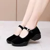 Women Shoes Black Velvet Pumps Buckle Strap Mary Jane Heels Lady Platform Block Heel Work Shoes Casual Walking Dance Cloth Shoes 5