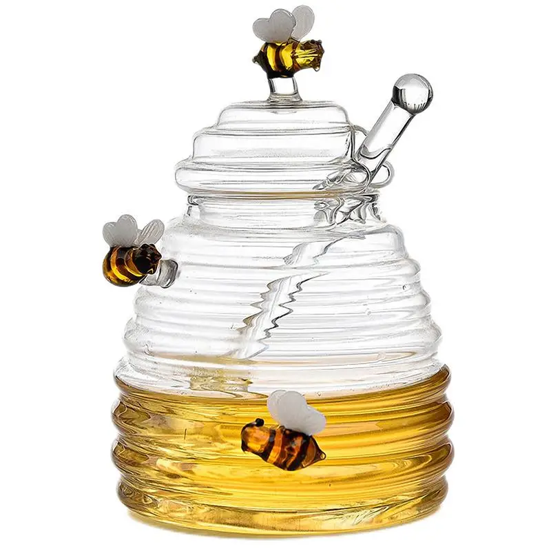 Honey Jar Glass Honey Dispenser Durable Clear Dispenser Clear Honeys Glass Bottle for Storing and Dispensing Honeys