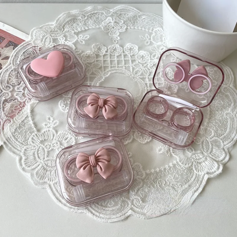 

Pink Love Bows Container Box Contact Lens Cases Contact Lens Case for Girl Women Transparent Pupil Box Storage Eye Care 2023 New