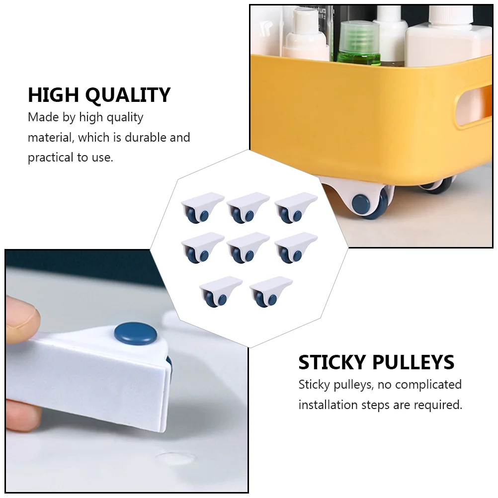 8 Pcs Adhesive Roller Storage Case Caster Bins with Brake Self-adhesive Sticky Casters The Hips Wheels 3