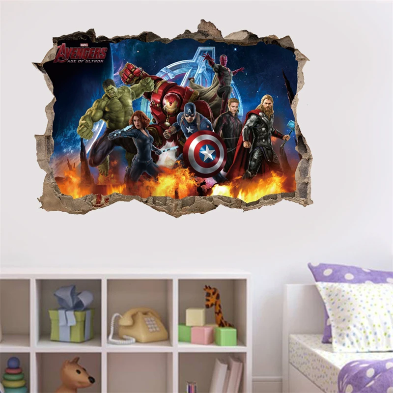 Marvel Avengers Wall Stickers For Kids Rooms Living Room Bedroom Wall Decoration Super Hero Boy's Room Movie Poster