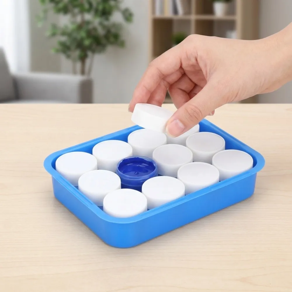 12PCS 내장형 컵 그루브 페인트 팔레트 부드러운 내부 벽면 경량 아트 컬러 팔레트 솔리드 페인팅 믹싱 박스