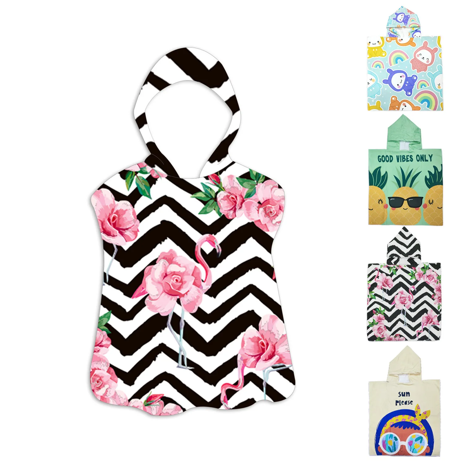 Hooded cape bathrobe cartoon print wearable bath towel children's bath towel cape ultra-fine fiber children