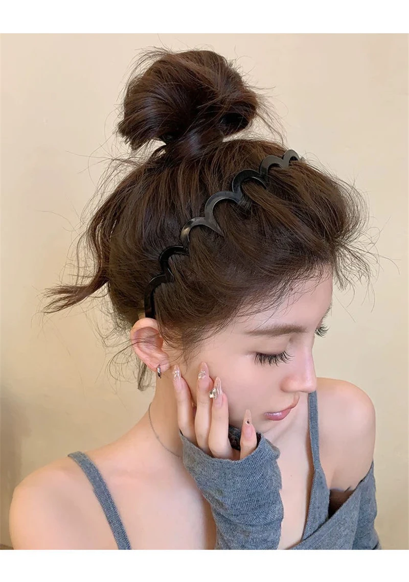 Koreanische Damen-Haarkamm-Stirnbänder aus Kunststoff, U-förmige Haarreifen mit festen Zähnen, rutschfeste, flauschige Haarbänder, Kopfbedeckungen, Haar-Accessoires – Detail 4
