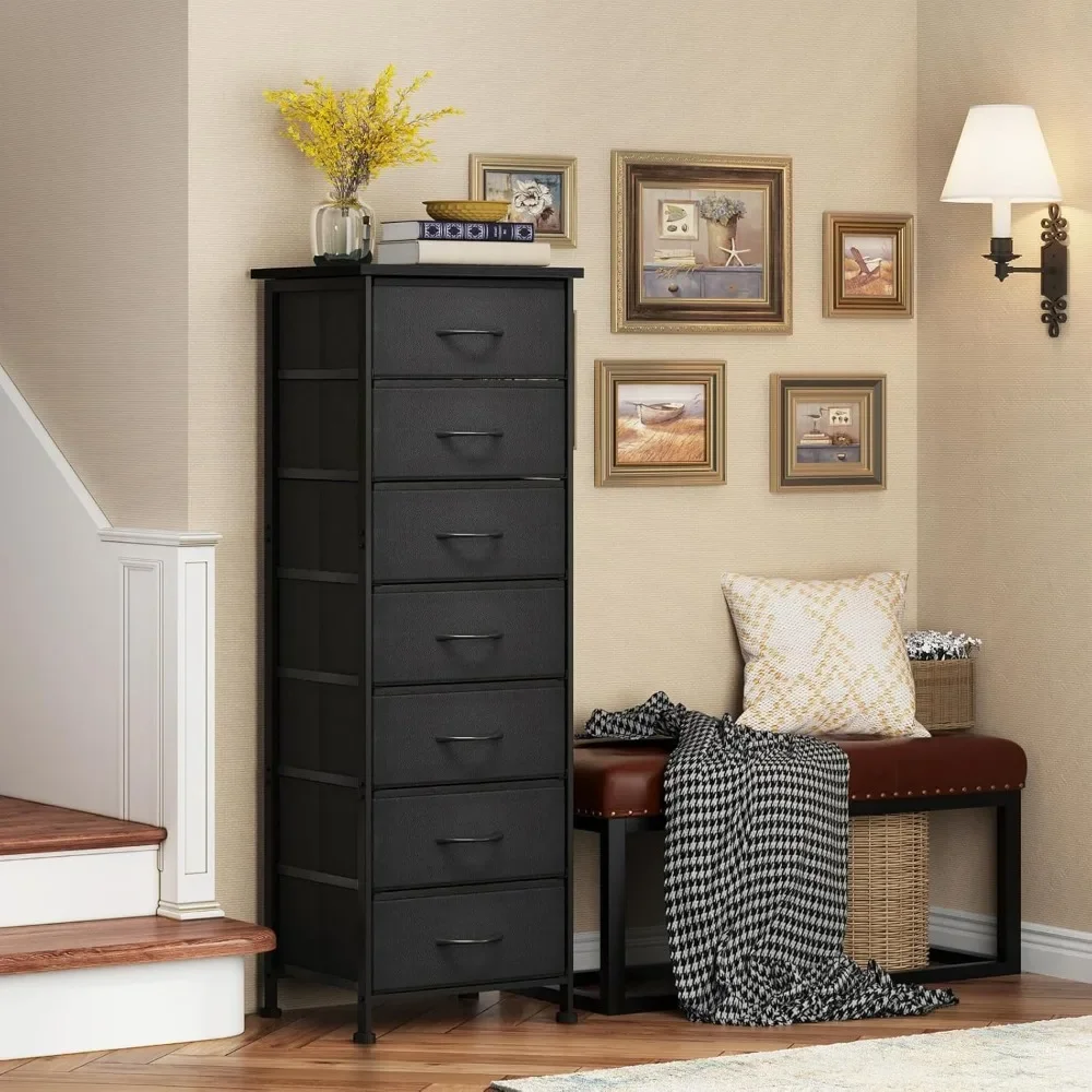 Black Tall Dresser for Bedroom, Storage Dresser Organizer with 7 Fabric Drawers, Nightstand Furniture in Closet 5