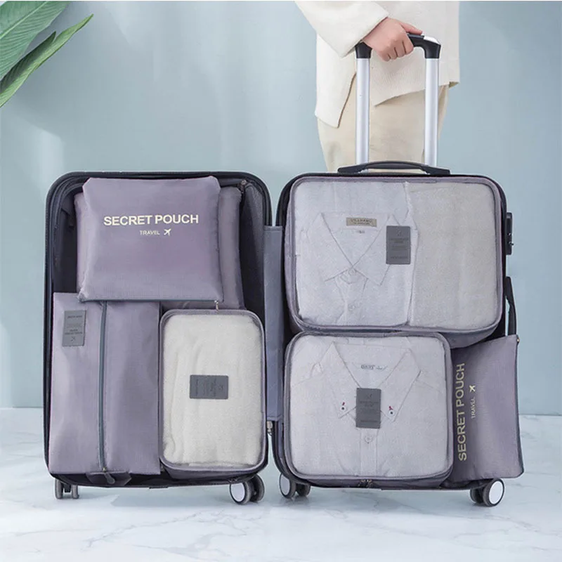 

7pcs Travel Thickening Storage Bag Set Clothes Tidy Organizer Wardrobe Suitcase Pouch Travel Organizer Case Shoes Bra Packing