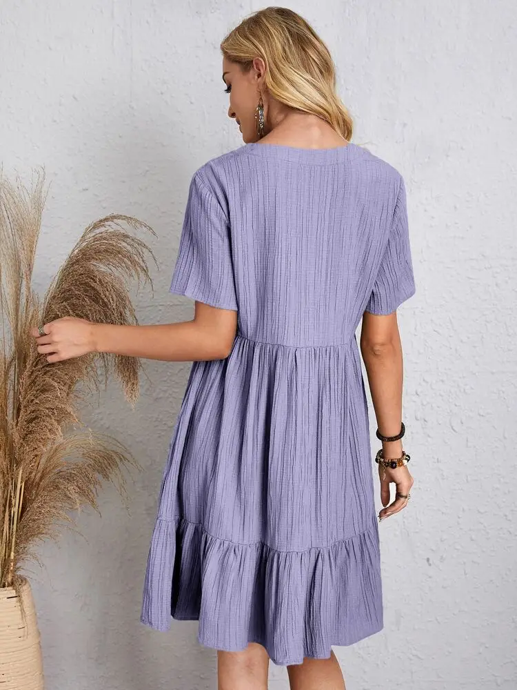 Elegant V Neck Ruffle Mini Dress - Womens Casual Summer Sundress