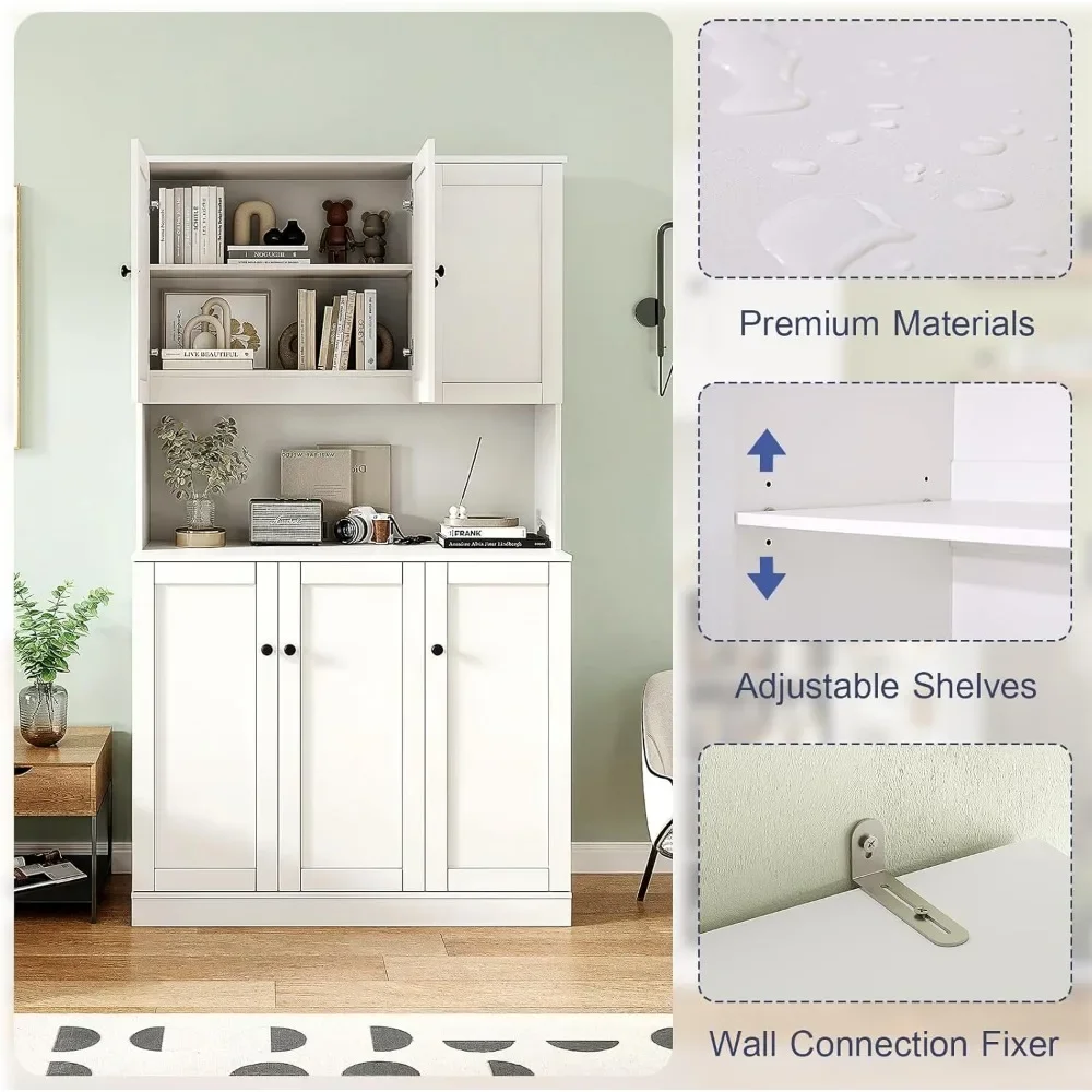 71" Tall Kitchen Pantry Storage Cabinet with Microwave Stand & Door Shelf, Freestanding Kitchen Hutch with 6 Doors