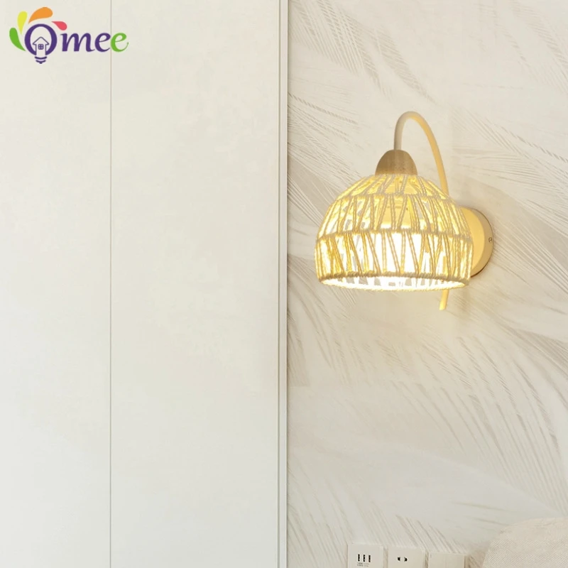 Japanese Retro Rattan Living Room Wall Lamp Nordic Home Decor Art Stair Aisle Homestay Lights Rustic Decoration LED Wall Sconces