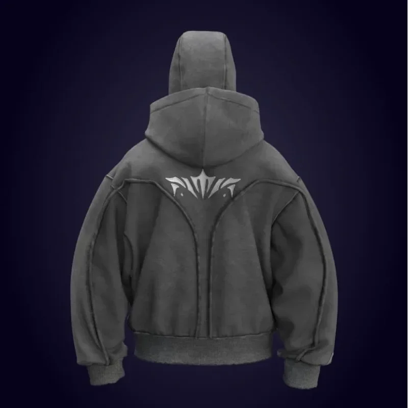 Y2K Harajuku Ninja zip up Hoodie Oversized Embroidered Washed Double Hat sweatshirt American style StreetWear Goth Men Women Top 2