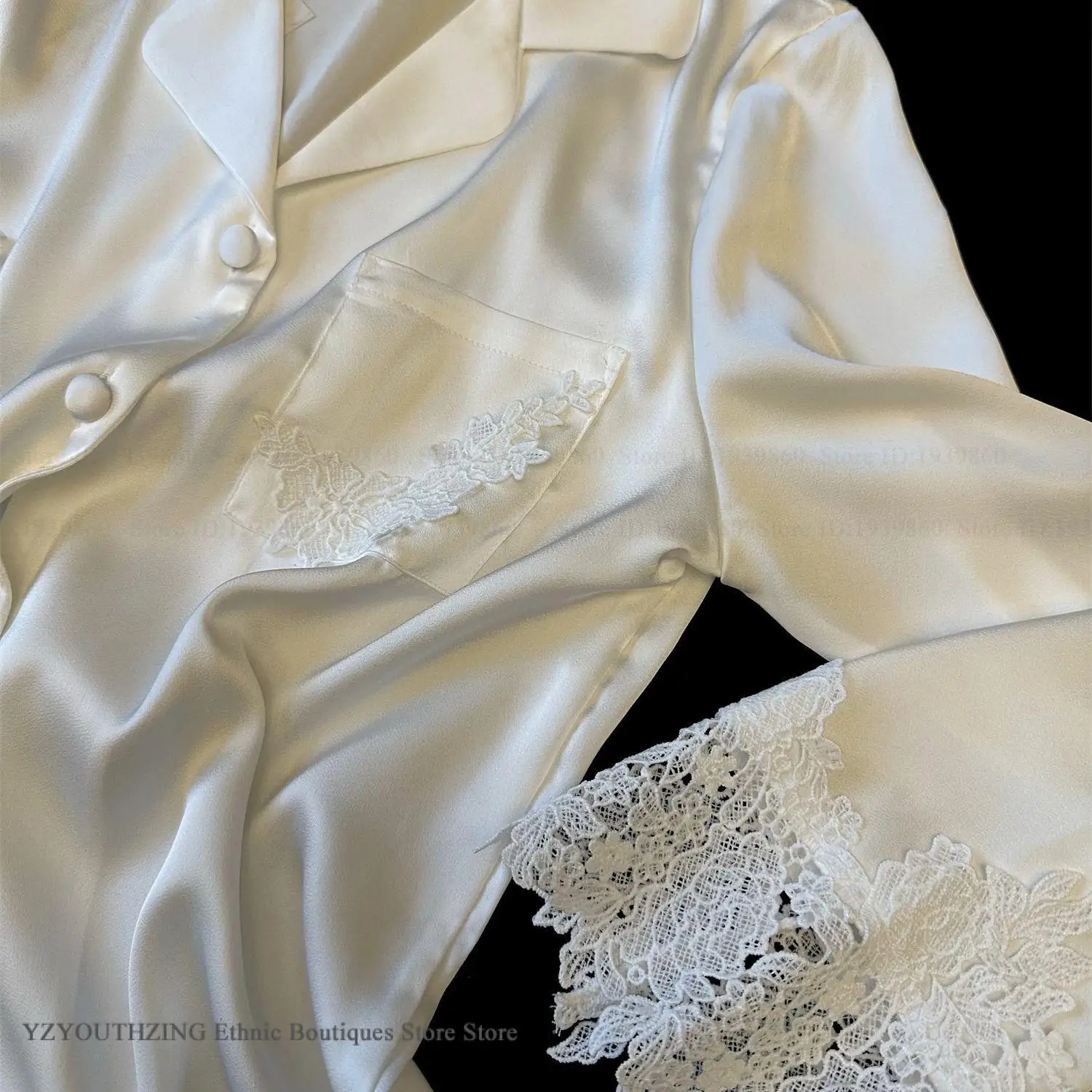 طقم بيجاما ساتان دانتيل أبيض عرائس