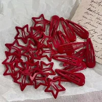 10 Pcs/Lot Red Star Snap Hair Clips for Girls Waterdrop Barrettes Black Hairpin Women Silver BB Kawaii Hair Accessories 2