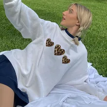 

Cottagecore Pullovers Women Leopard Heart Embroidery Casual Sweatshirts 2021 Spring Autumn New Fashion Y2k Vintage Long Tops