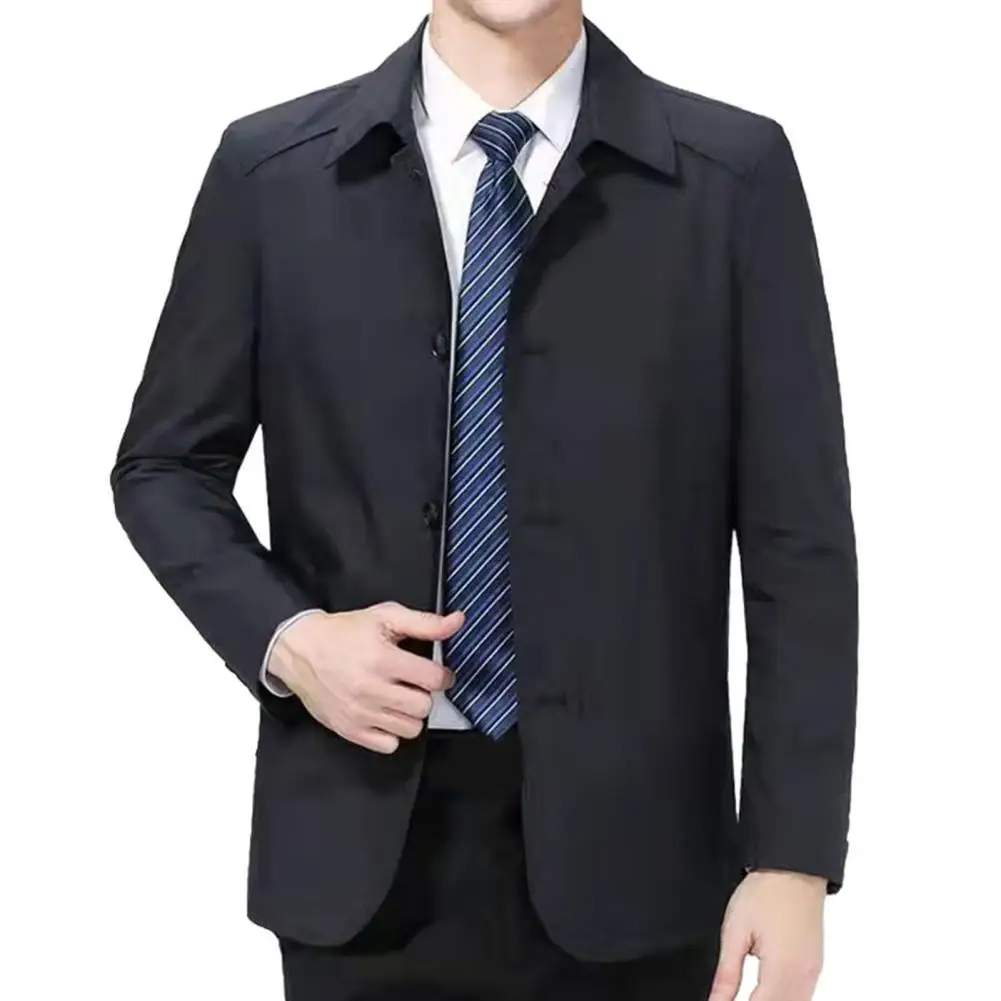 

Куртка мужская однобортная Повседневная, классический деловой пиджак с отложным воротником, однотонный костюм, весна-осень