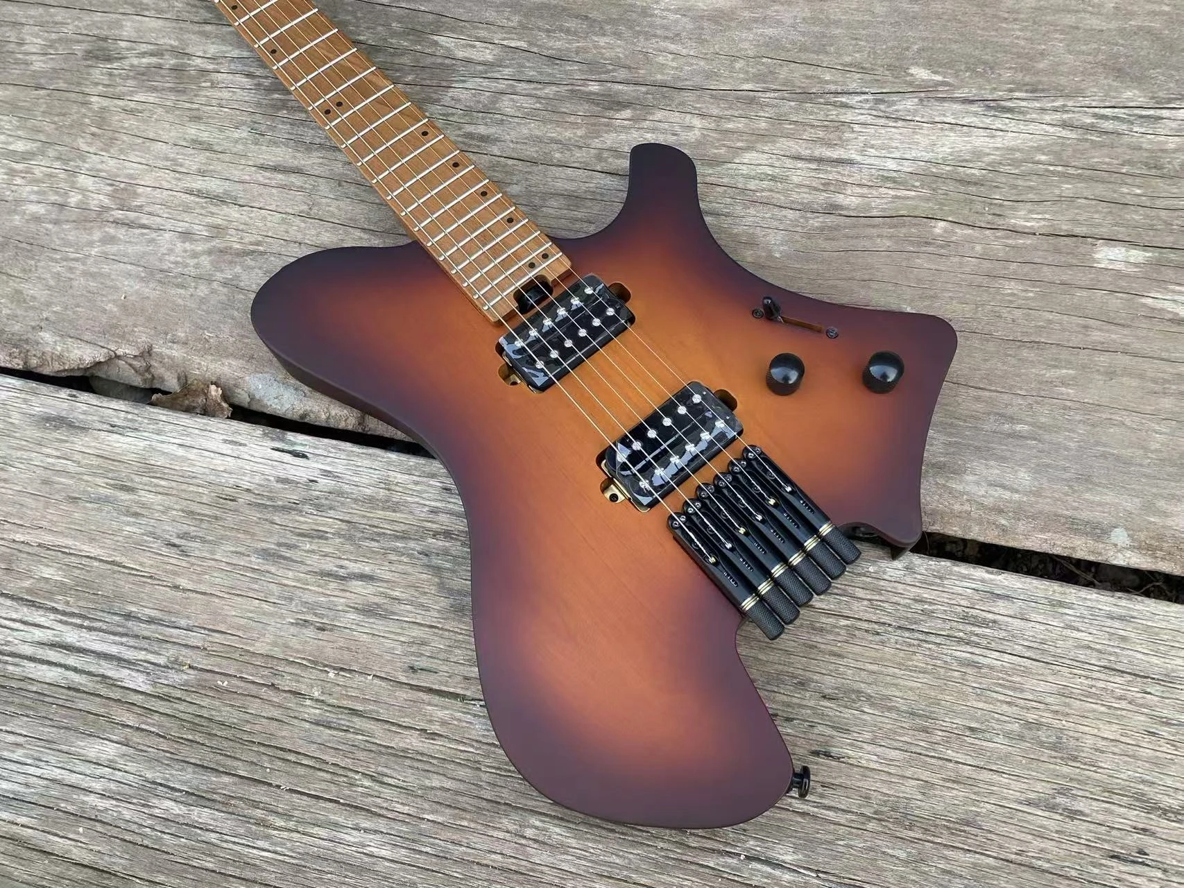 Acepro Alder Body Headless Electric Guitar Brown Burst Color