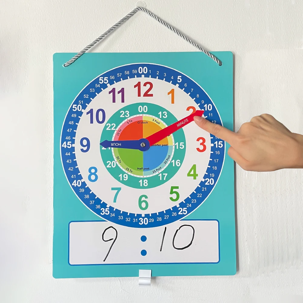 Montessori Writable Dry Erase Teaching Clock Telling Time Maths Teaching Aids Demonstration Clock for Primary School 10.9"x13.5" 6