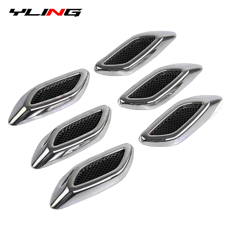 6Pcs Chrome Carbon 3D Car Side Fender Air Vent Hood Scoop Outlet Cover Decorative Modification BMW Audi Honda VW hood scoop car body trim accessories