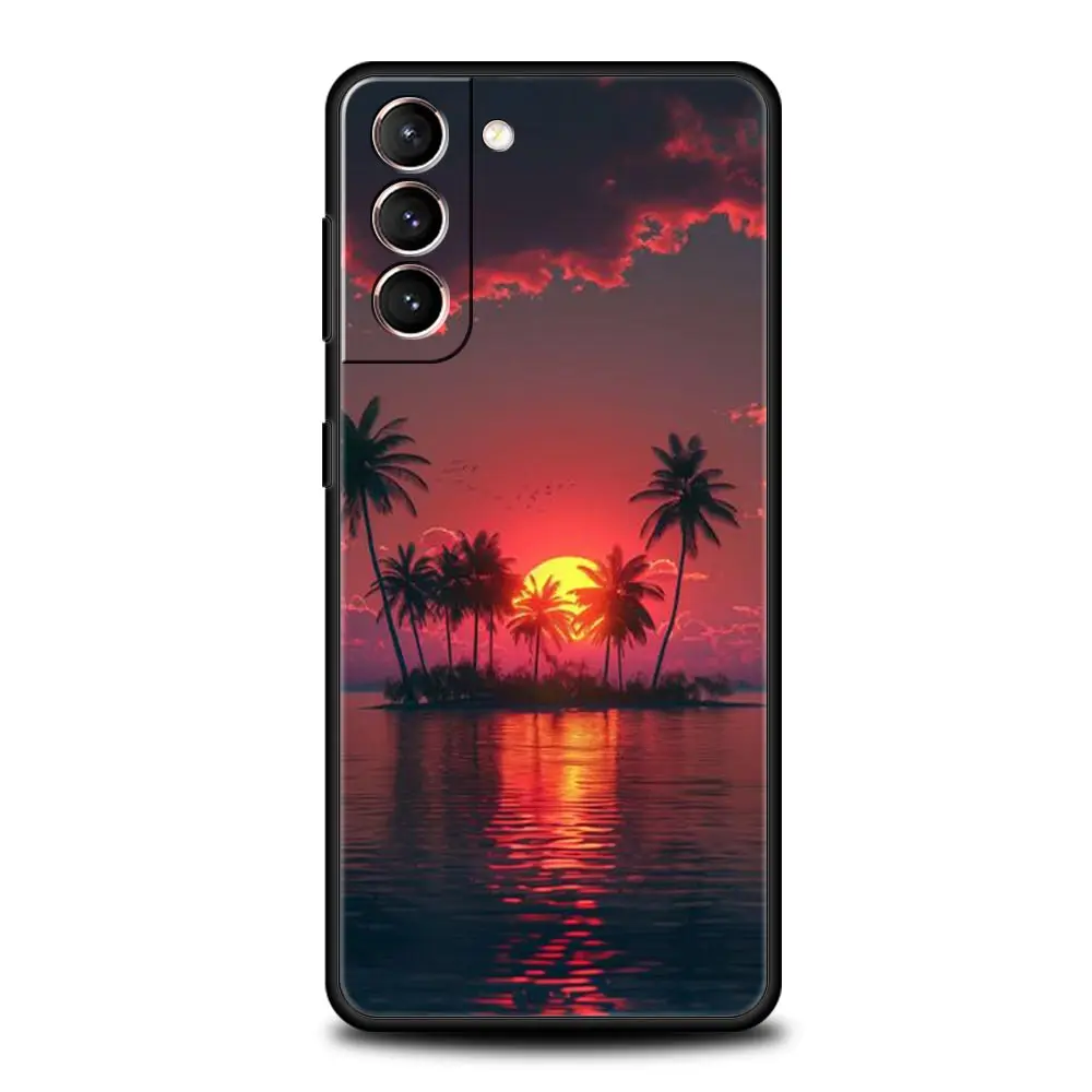 Summer Beach Palm Tree Soft Silicone Phone Case Cover