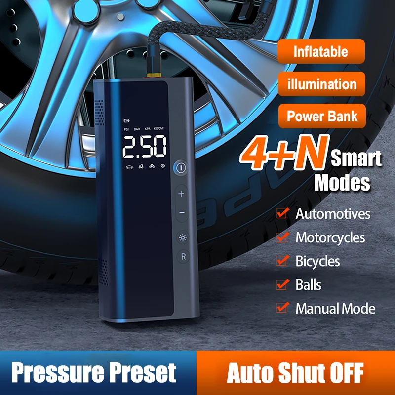 12V 150PSI 휴대용 자동차 공기 압축기 8000mAh 충전식 배터리 전기 타이어 팽창기 펌프, 오토바이 자전거 타이어 공