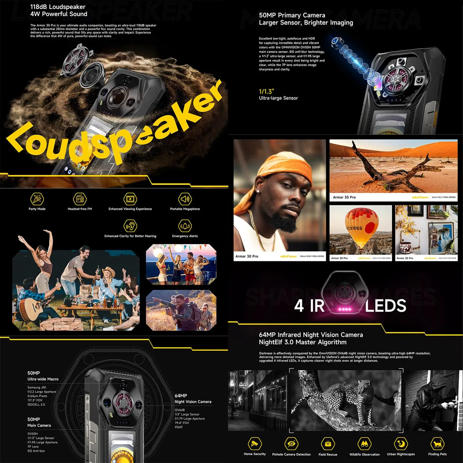 Ulefone Armor 30 Pro 5G Rugged Phone Android 14 Smartphone 6.9" Dual Screen 16GB+512GB MediaTek Dimensity 7300X 12800mAh 64MP Ca