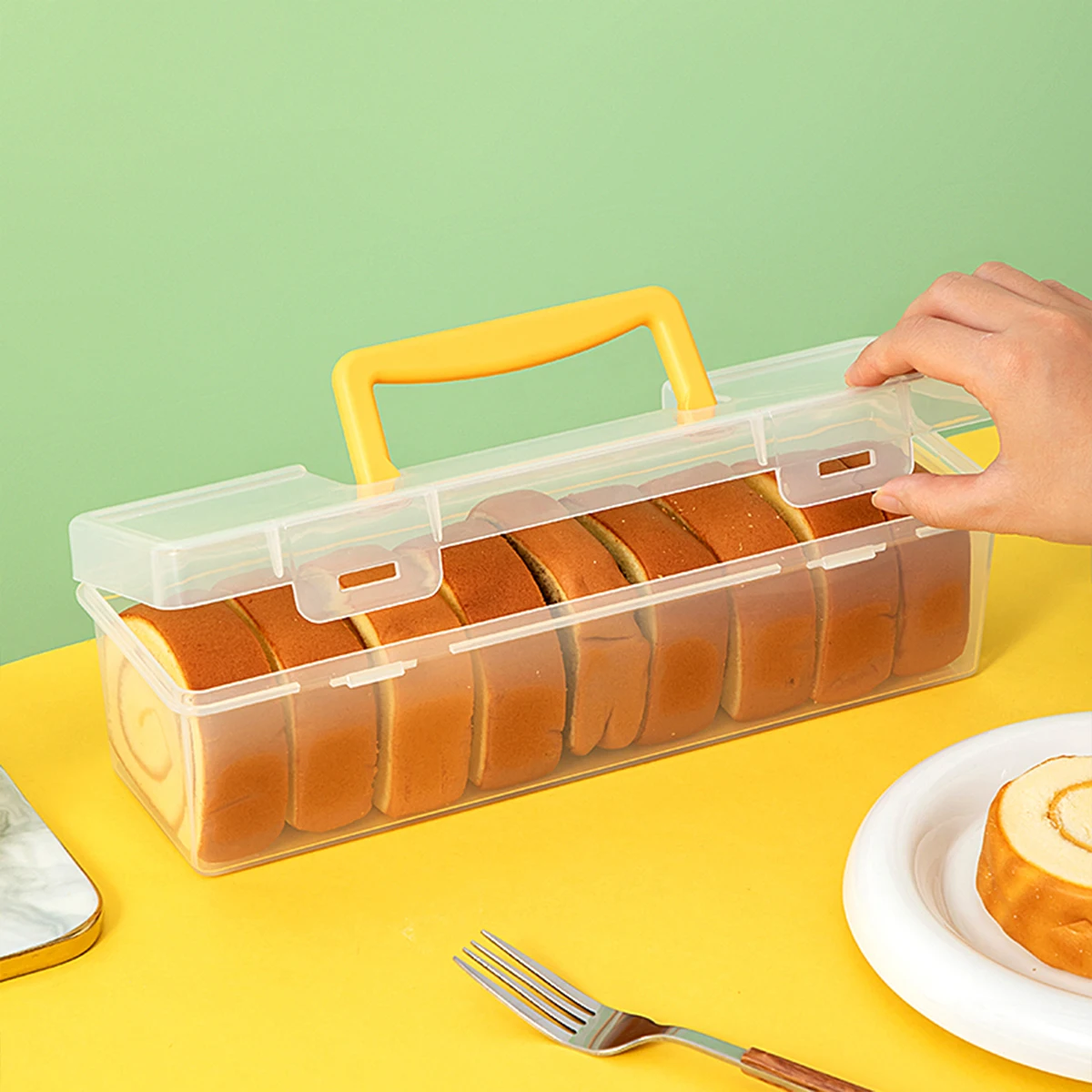 Plastic Storage Box For Cake Roll Hand-held Transparent Food Storage Container Portable Swiss Roll Organizer Box