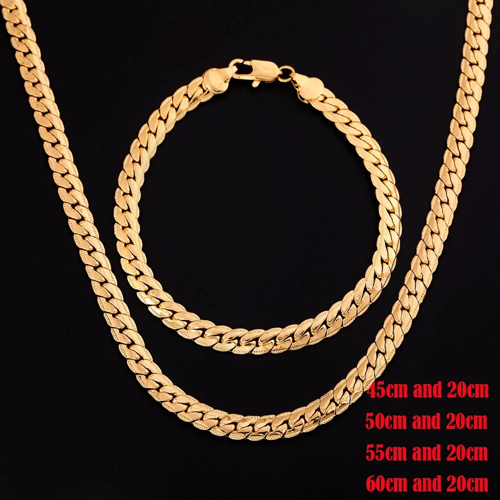 Elegant Silver & Gold 6mm Chain Jewelry Set - Fashionable Bracelets & Necklace