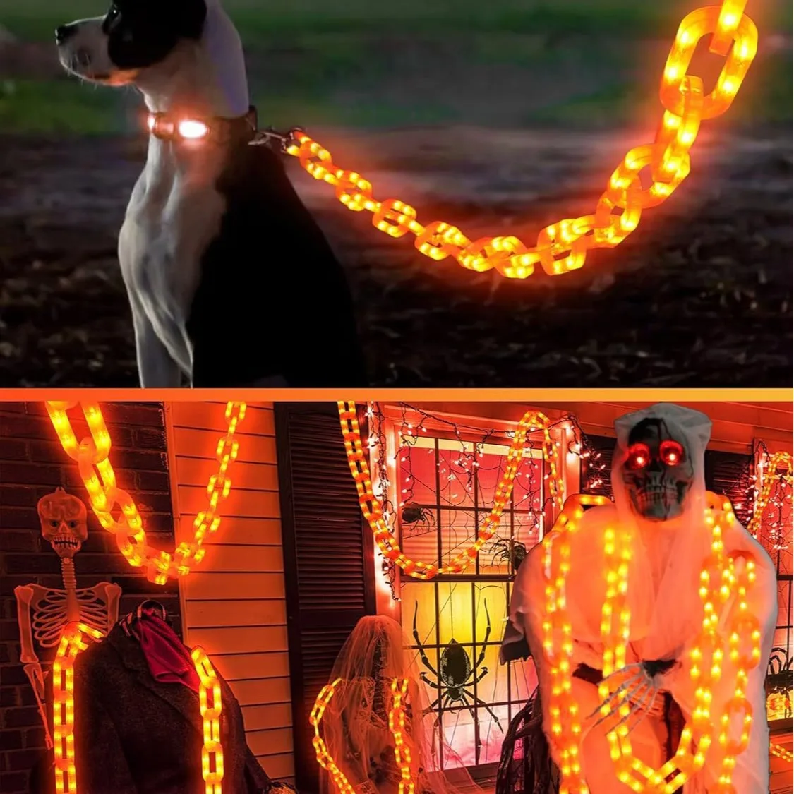 Halloween Plastic Chain Lights 8 Lighting Modes String Lights Skeleton Dog Creepy Costumes Accessories Party Spooky Decorations
