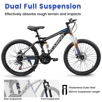 Ecarpat Dual Full Suspension Mountain Bike 24/26/27.5 Inch, Mens Women Teenagers Boy Girl Mountain Bike, 21-Speed Disc Bicycles 2
