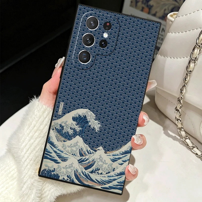 Soft Silicone Phone Case with Japanese Wave Kanagawa Surfing Design