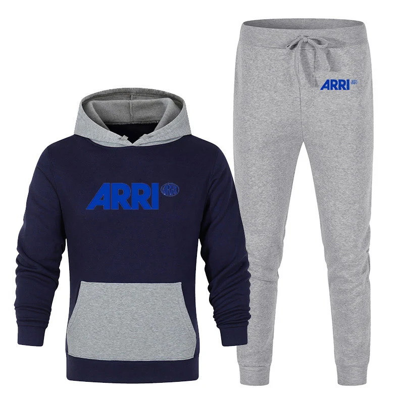 2023 new men's spring and autumn film camera Arri printing new splicing sports casual hoodie+fashion sweatpants two-piece suit