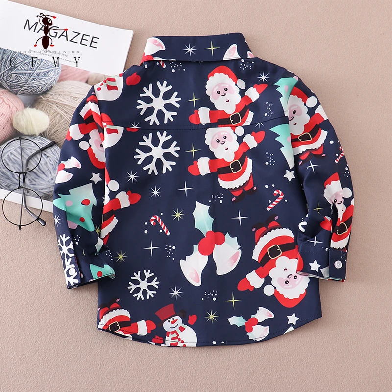 Kids shirts boys shirts GFMY boys shirt cartoon snowman children's New Year long-sleeved clothes baby toddler Christmas cardigan Korean style tops 1y-6y