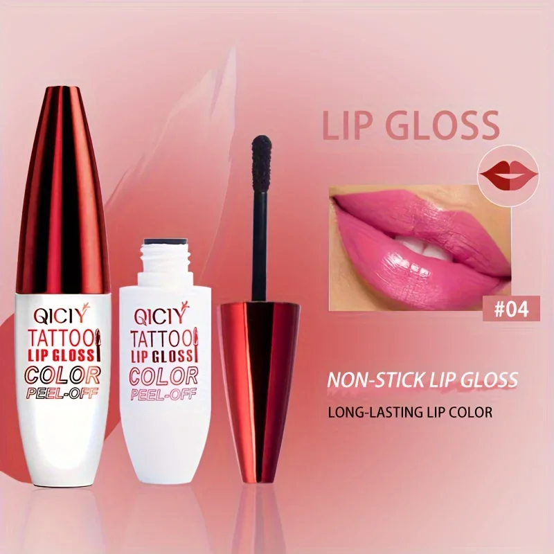 QICY Tattoo Lip Gloss Peel-Off Long-Lasting Moisturizing Liquid Lipstick with Waterproof Non-stick Cup Glossy Finish Nourishing 3