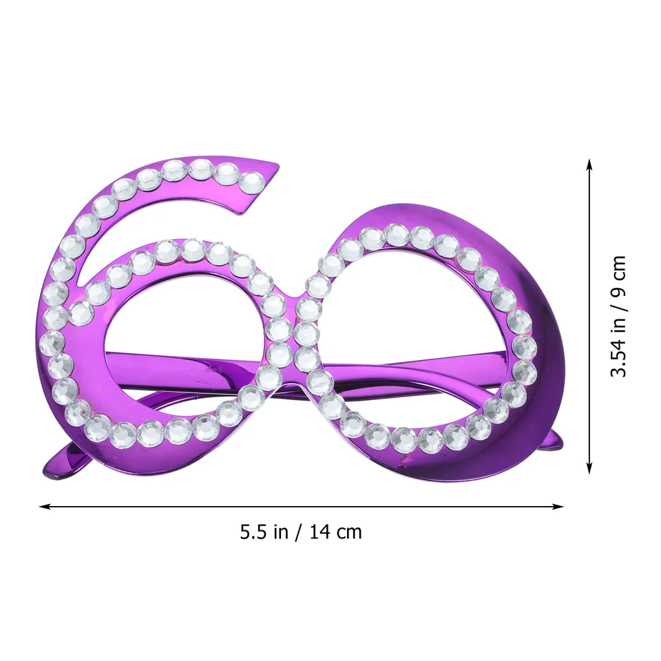 1Pc Digital Glasses Rhinestone Decorated Plastic Frame 60Th