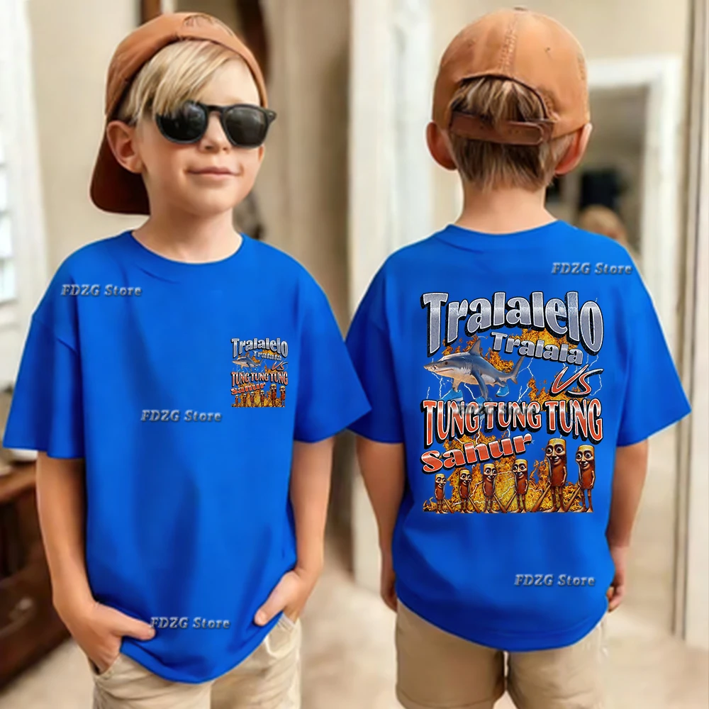 تي شيرت صيفي للأولاد والبنات بطباعة كرتونية إيطالية، قميص ترالالرو ترالالا للأطفال بأكمام قصيرة، قميص قطني للأطفال