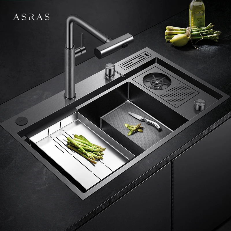 ASRAS Nanometer Honeycomb Embossing Kitchen Island Sinks Large Size 4mm Panel Handmade Step Cup Rinser kitchen Sinks