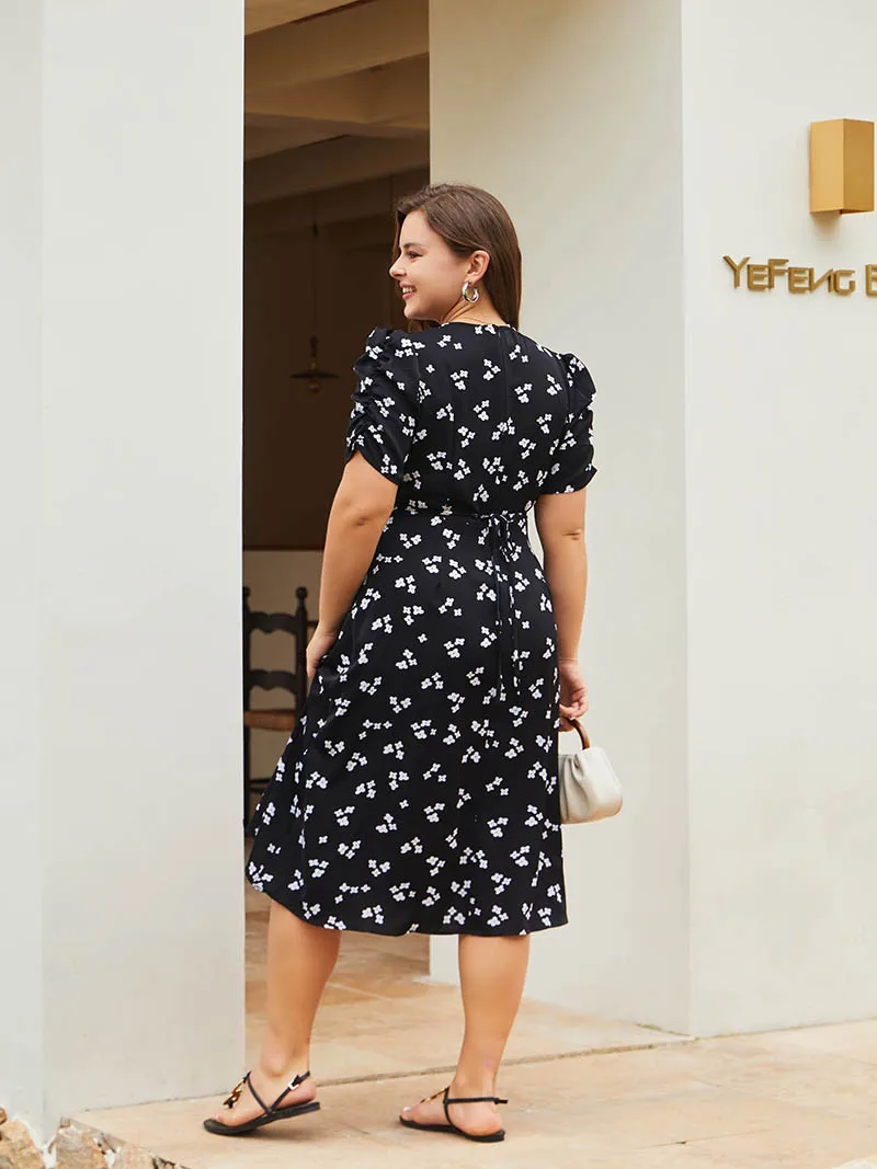 Bandage Floral Big Size Dress Women Elegant Black Plus Size Ladies Summer Maxi Dress V Neck Sexy Long Evening Dresses Women 2023