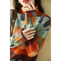 Pull d'hiver à col roulé pour femme, pull à manches longues, pulls féminins, géométrie Y2K, tout match, mode coréenne 2