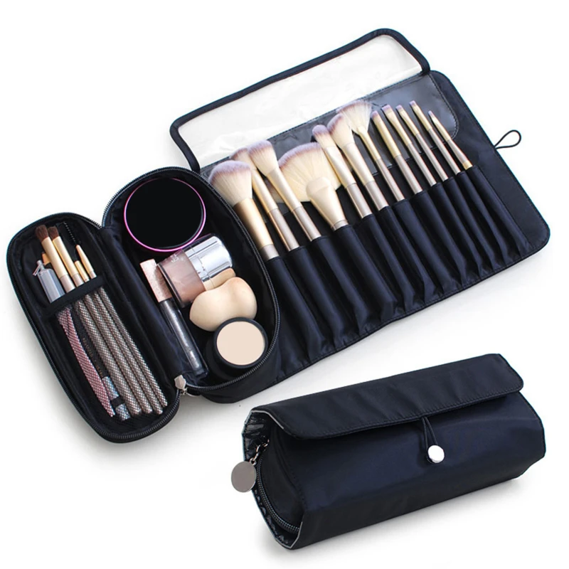 

Makeup Bag Women's Cosmetic Brush Bag Travel Organizer Makeup Brushes Fold Tools Rolling Bags Waterproof Nylon Makeup Case