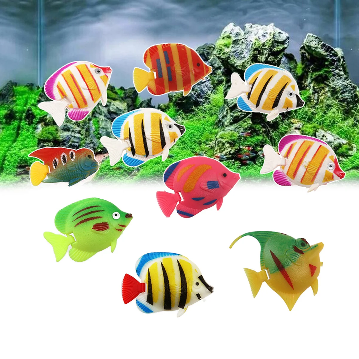 10pcs Plastic Artificial Fish Simulation Fake Fish Floating Vivid Landscape Aquarium Ornament Decoration Random Pattern