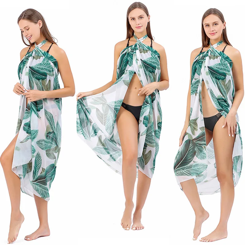 Women's Beach Bodycon Dress Cover Ups Swimsuit Halter Ties Swimming Sundress Beachwear Wear Pareo Crotch Tunic Bikini Wrap Scarf 3