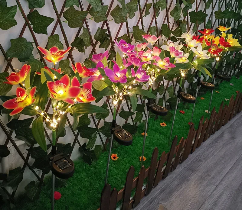 Solar Light LED Orchid Rose Lawn Lamp Outdoor IP65 Waterproof Garden Villa Aisle Corridor Christmas Decoration Fluorescent Lamp solar led lights solar lights lawn lamp garden lighting